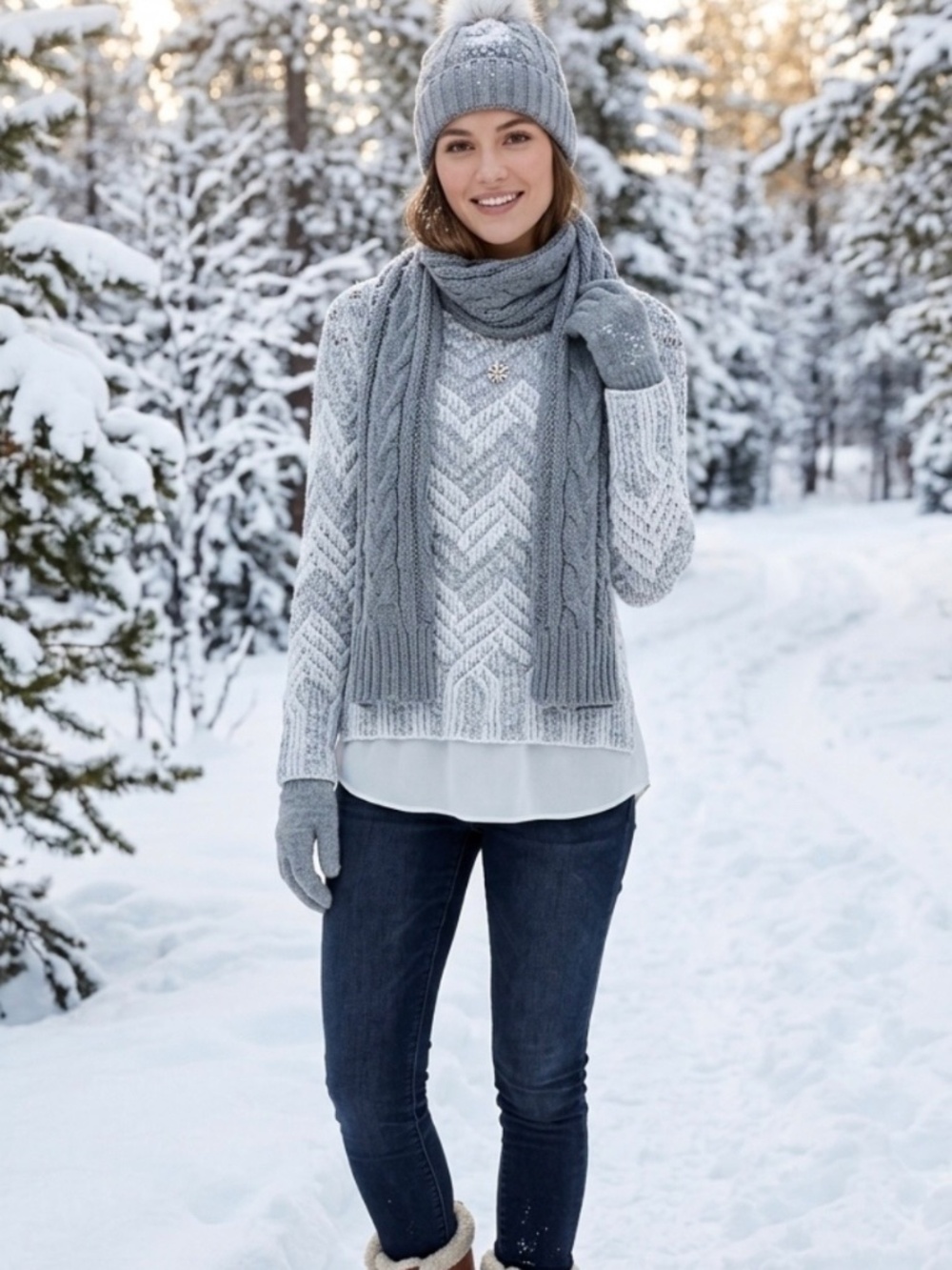 LUCKY BRAND Metallic Silver Chevron Stripe Knit Sweater Sheer Hem Modern Boho M